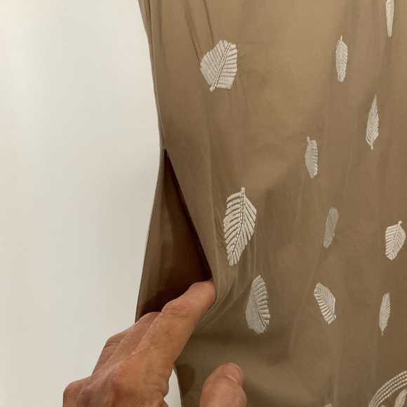 Gretchen Scott Designs Sleeveless Halter Neckline Tan White Leaf Pattern Dress M - Picture 7 of 16